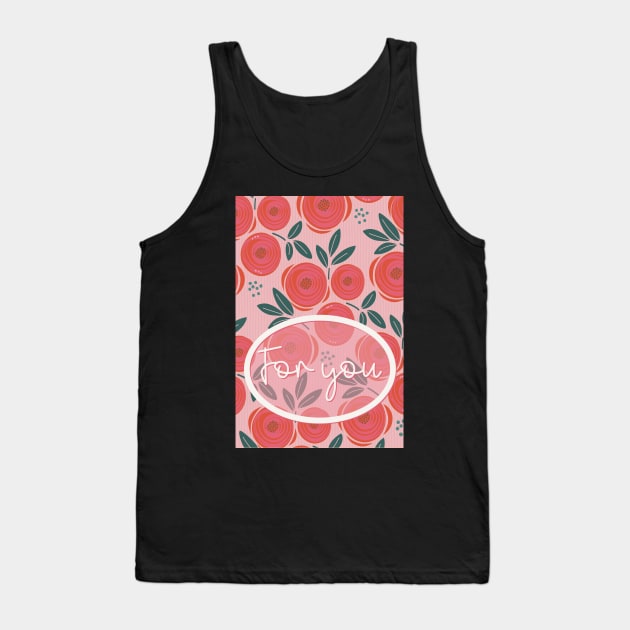 Greeting card For you. Roses are red, abstract pattern with red roses on a pink striped bottom Tank Top by marina63